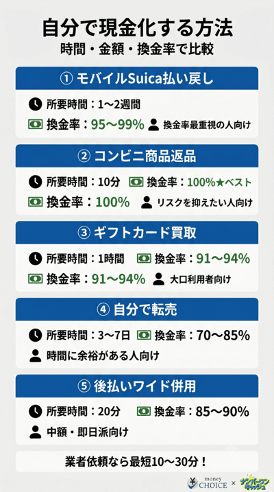 バンドルカードを自分で現金化する方法！時間×金額×換金率で比較