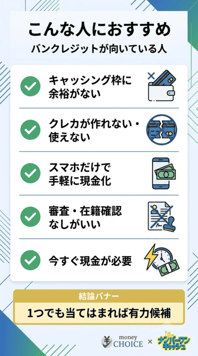 バンクレジットで現金化するのがおすすめの人
