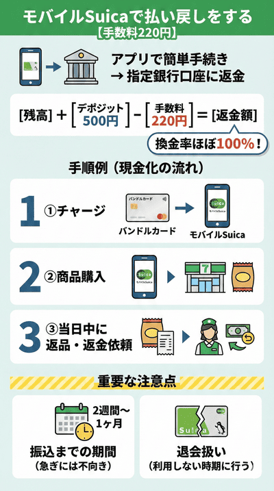 モバイルSuicaで払い戻しをする【手数料220円】