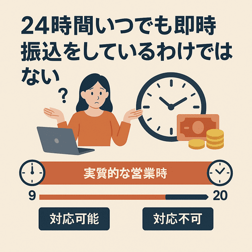 24時間いつでも即時振込をしているわけではない