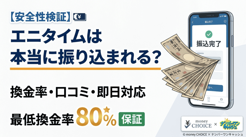 現金化エニタイムの換金率と口コミは？即日安全に振り込まれる3つの真実