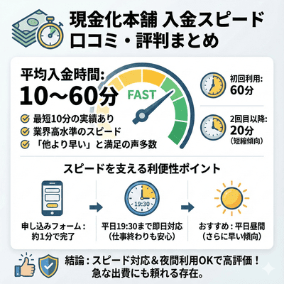 現金化本舗の入金スピードに関する口コミ・評判