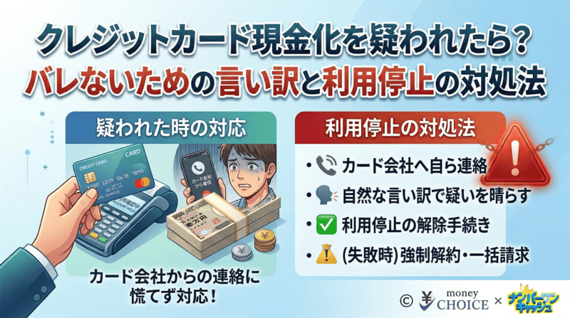 クレジットカード現金化を疑われたら？バレないための言い訳と利用停止の対処法