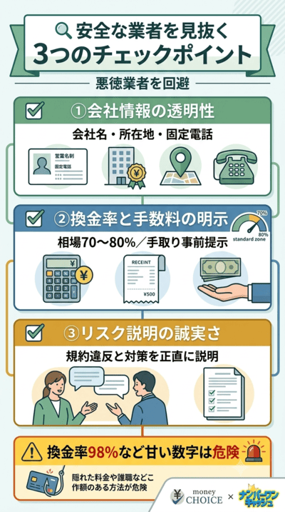 危険な悪徳業者を回避!安全なクレジットカード現金化業者の見極め方