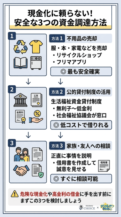 現金化に頼らない！安全な3つの資金調達方法