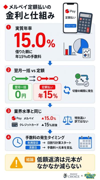メルペイ定額払いの金利は実質年率15.0%