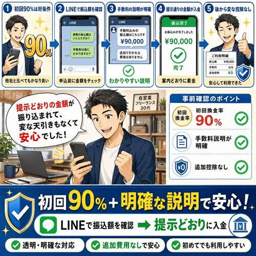 キャリソックの初回90%の高換金率への評価