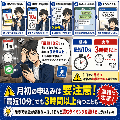 キャリソックの月初め(毎月1日)の著しい混雑への不満