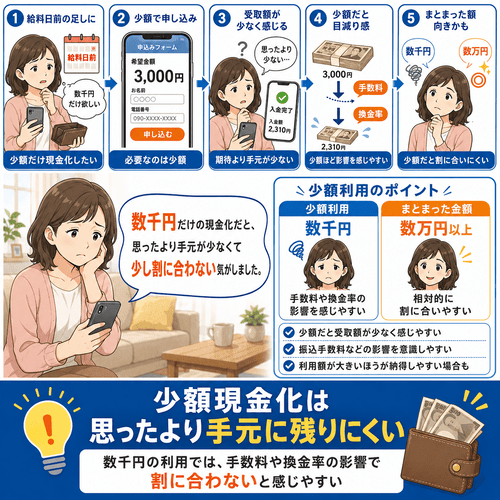 キャリソックの少額利用時の実質的な手取り額に関する不満