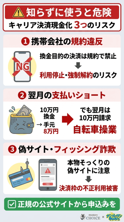 知らずに使うと危険!キャリア決済現金化の3つのリスク