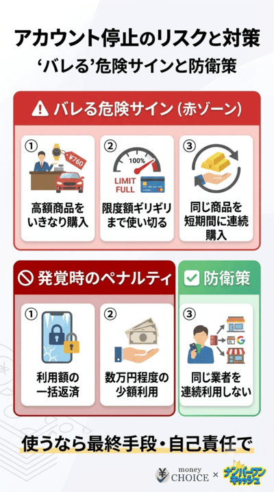 後払い現金化サービス利用後に起こりうるトラブルとアカウント停止リスク