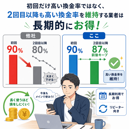 即金キンタロウの2回目以降(リピーター)の換金率の高さへの評価